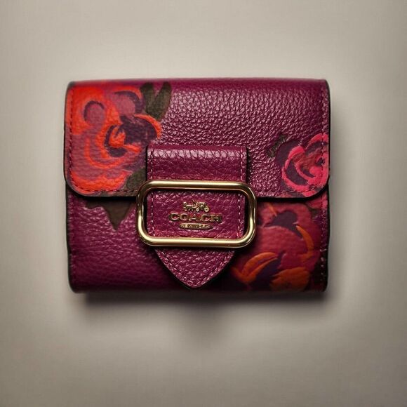 NWT Coach CF485 Small Morgan Wallet With Jumbo Floral Print Magenta - Picture 1 of 7